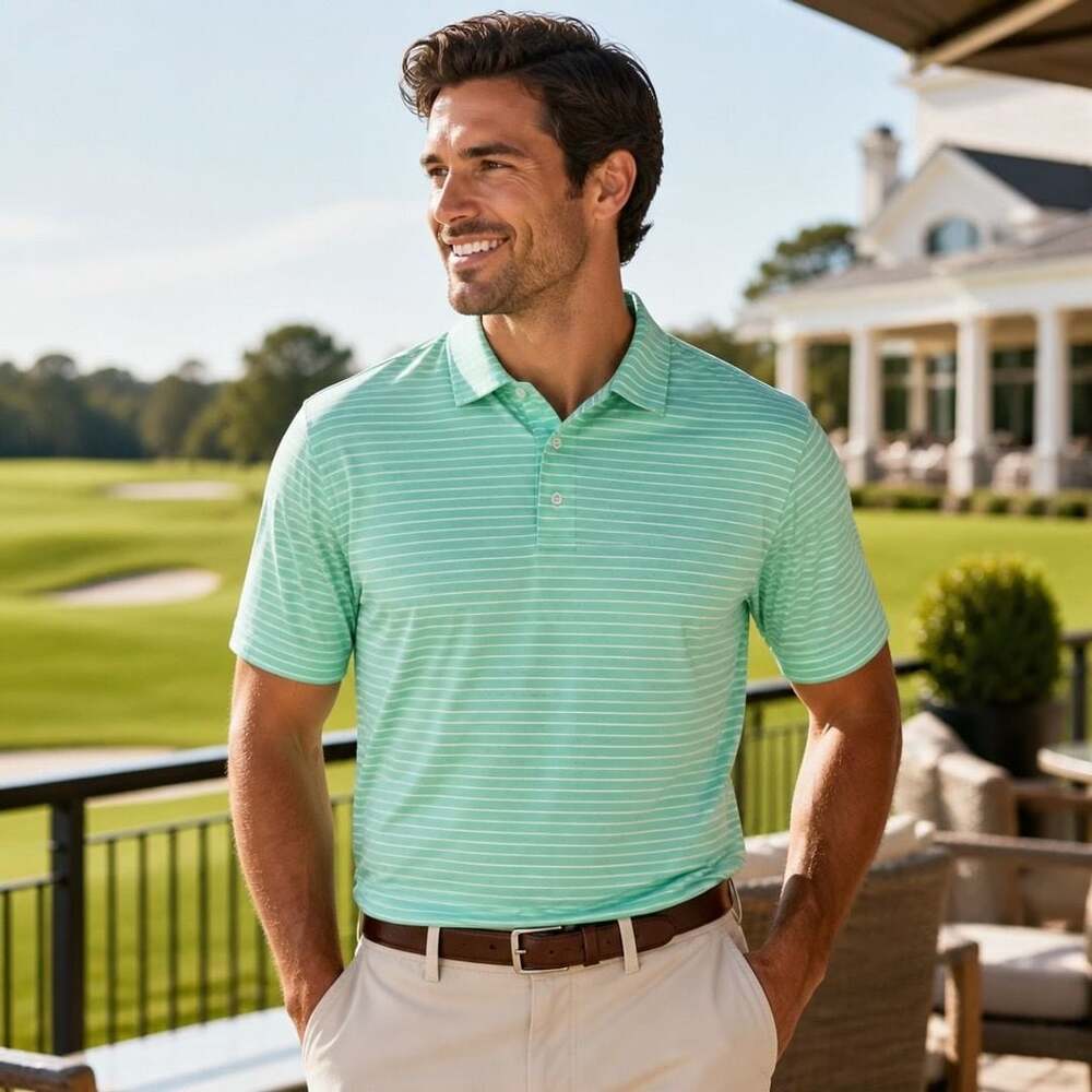 tasc Performance Cloud Polo Brookline Stripe Mint Green XXL
